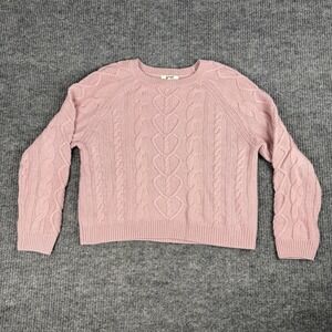 Splendid Sweater Womens XS Pink Cable Knit Hearts Wool Cashmere Blend Boxy Crop